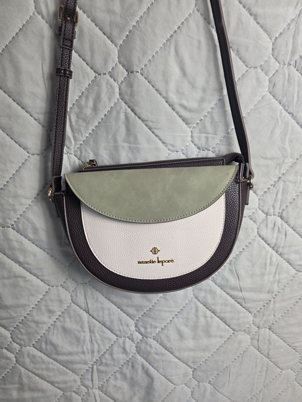Nanette Lepore Colorblock Leather Crossbody Bag in Sage, White Olive Brown